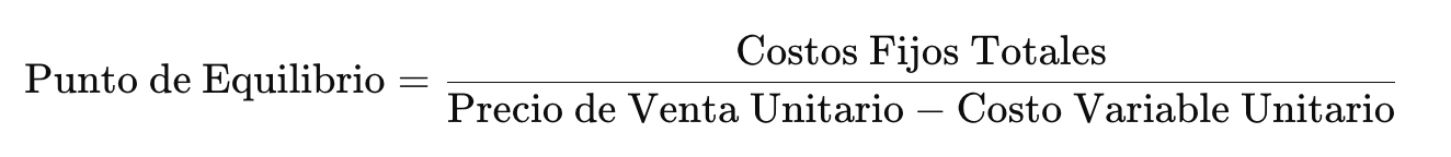 El punto de equilibrio se calcula con la fórmula